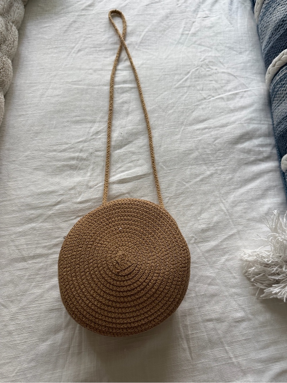 Woven Round Crossbody Bag in Brown